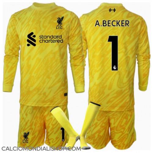 Maglie da calcio Liverpool Alisson Becker #1 Portiere Terza Maglia Bambino 2024-25 Manica Lunga (+ Pantaloni corti)